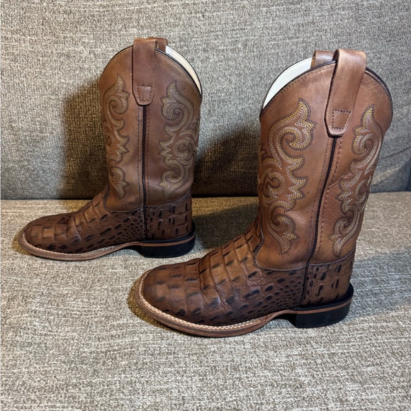 Old West Brown Crocodile Pattern Cowboy Boots BSC1830 kids Size 1.0D - Picture 9 of 10